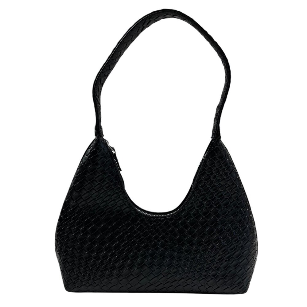 Woven Textured Shoulder Bag in Black - Picture 4 of 11